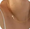 Collar Cuadrado de Cruz Amazon Tkot para Mujer, Chapado en Cobre con Oro de 14K, Collar de Eslabones Paperclip, En Stock en Yiwu