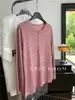 Verano 2026 Nuevo Ligero Transpirable Cuello Henley Holgado Adelgazante Cuello Redondo Manga Larga Camiseta de Punto Fino para Mujer