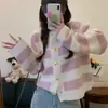 Otoño e Invierno Nuevo Top Pequeño Diseño Femenino Nicho Cárdigan de Punto Estilo Chanel Suéter Abrigo Rayado de Color Contrastante