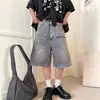 Shorts Jeans Lavados Vintage Estilo Wasteland Americano para Homens, Nova Marca Tendência de Verão Calças Retas de Perna Larga Tendência de Comprimento Médio