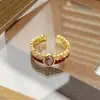Anel Aberto Colorido Popular Vintage Retrô Esmaltado para Mulheres, Anel de Personalidade de Luxo Leve de Nicho