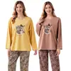 Temporada de calças compridas confortável pele comércio exterior gola redonda pijama feminino outono algodão pode ser usado fora blusa de frio estilo roupas de casa primavera outono manga longa casual
