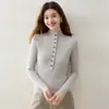 Otoño Nuevo Estilo Simple Cuello Medio Alto Un Botón Tejido de Cachemira para Mujer Ajuste Delgado Suéter Versátil