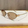 Óculos de sol oval sem aro estilo cat-eye Y2K, óculos de sol de metal com hastes vazadas, proteção UV de alta qualidade, marca B