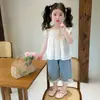 Conjunto de Ropa para Niñas 2026 Nuevo Estilo Coreano Moda Bordado Hueco Conjunto de Dos Piezas para Niñas Jóvenes Ropa de Verano