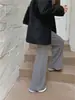Diseñados con Estilo, Pantalones Casuales Rectos de Mujer para Otoño e Invierno, de Cintura Alta, Caída Suelta, Largo hasta el Suelo, con Patrón de Punto Retorcido