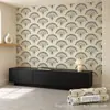 Impressão UV adesivo de parede autoadesivo Forma de leque com linha dourada preto e branco Parede de fundo da sala de estar atacado