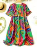 Em Estoque Primavera e Outono 2025 Amazon Aliexpress Transfronteiriço Vestido Feminino Estampado Gola Redonda Manga Curta para Mulheres