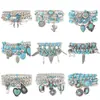 Nuevo juego de pulseras de cuentas turquesas transfronterizas europeas y americanas, juego de pulseras de cordón elástico de moda, cadena hecha a mano de estilo bohemio
