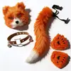 Accesorios de disfraz de zorro pequeño para Halloween: guantes, diadema, accesorios para el cabello, tocado de zorro demoníaco de mascarada, accesorio de cola de zorro