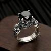 Anel de Prata Chiba S925 Ônix Negro Natural Anel Aberto para Homens e Mulheres Moda Tendência Personalidade Anel Retrô