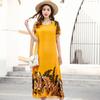 Vestido de Algodón y Seda Estilo Nuevo 2026 para Madres de Mediana Edad, Vestido Largo de Algodón Artificial para Verano por Encima de la Rodilla para Mujeres de Mediana Edad y Mayores