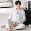 Algodón PuroPijama para Hombre Primavera y Otoño Camisa de Manga Larga Cuello Camisero Botón Abierto Holgado Conjunto para Estar en Casa Casual Modelo Nuevo 2026