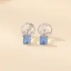 Pendientes de Plata de Ley S925 Yuebao Jewelry de Cuatro Garras con Perla Redonda de Aguamarina, Simples para Uso Diario, Accesorios para Perforaciones de Oreja, Pendientes Versátiles para el Trabajo