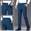 Pantalones Casuales Marrón Oscuro Nuevos Otoño/Invierno 2026 para Hombres de Mediana Edad, Pantalones de Hombre Rectos Elásticos, Traje de Negocios, Pantalones Largos Antiarrugas