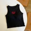 Moda Letra Branca Verão Simples Slim-fit Versátil Colete Feminino ~ Vem com Bojo Gola Redonda Top Curto