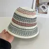 Sombrero de Pescador Tejido de Colores para Mujer, Transpirable para Primavera y Verano, Sombrero de Pescador de Moda, Cara Ins, Pequeño, Todo Fósforo, Sombrilla, Sombrero de Cubo