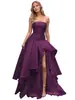 Vestido de noche strapless transfronterizo con pliegues en la cintura, dobladillo irregular, abertura alta, de aspecto de hada, para banquetes y bailes, adelgazante, vestido para mujer