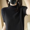 Lã Blended Primavera e Verão Malha de manga curta Slim-fit Pequeno Skin-nutrishing Semi-turtleneck Pullover Emagrecimento Commuter Base Shirt para Mulheres
