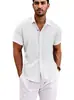 2026 Transfronteiriço Amazon Y2 Verão Mais Vendido Camisa Solta Cor Sólida Manga Curta Camisa de Linho de Bambu Cardigan para Homens