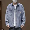 Jaqueta Jeans Masculina 2026, Marca Wild Knight Camisa Vintage de Manga Longa com Lavagem Degradê