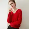 Suéter 100% cachemir puro para mujer, jersey sin costuras de cuello en V, capa base de punto, simple y versátil para usar en capas