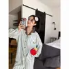 Novo conjunto de pijamas femininos para primavera e outono 2026, algodão nuvem, manga longa, gola pequena, manga longa, calça longa, conjunto de roupa para casa