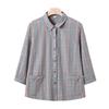 Camisa Xadrez para Meia-Idade e Idosos Feminina Primavera e Outono Solta Versátil Nova Moda Primavera e Outono Camisa Manga Longa Top para Mãe