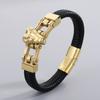 Pulsera de cuero de acero y titanio para hombres europeos y americanos, personalidad animal creativa, pulsera simple para hombres, joyería de mano con cabeza de lobo al por mayor