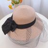 Sombrero vintage francés estilo Hepburn, sombrero de paja de ala grande negro para mujer, sombrero de playa de verano con protección solar.