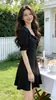 Vestido Negro Retro de Estilo Francés con Mangas Abullonadas para Mujer, Ceñido a la Cintura, Adelgazante, Falda de Línea A con Abertura, Elegante Estilo Hepburn