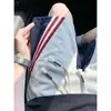 Pantalones Cortos de Estilo Americano con Tres Rayas para Hombre, Pantalones Finos de Cinco Puntos para Verano, Pantalones Largos Casuales Sueltos para Playa y Deportes para Hombre