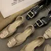 Zapatos Bajos de Tacón para Fiesta Estilo Francés, Punta Cuadrada Baja, Escotados, con Hebilla Cuadrada Metálica, Zapatos Huecos para el Trabajo, Planos Versátiles y Cómodos para Mujer