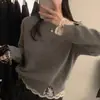 2026 Suéter de Punto Patchwork de Encaje Estilo Coreano para Mujer, Nuevo para Primavera y Otoño, Talla Grande, Elegante, Rejuvenecedor, Adelgazante, Holgado