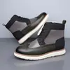 Zapatos de hombre de caña alta con bloques de color y picado, de venta caliente transfronteriza, estilo británico, zapatos de cuero de caña alta casual de negocios - 25716