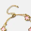 Pulsera de Cadena de Cuentas de Doble Capa con Flor de Trébol de Cinco Hojas Transfronteriza Europea y Americana para Mujer, Pulsera de Moda de Gama Alta con Flor Rosa de Nicho