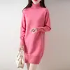 Nuevo modelo de primavera, suéter vestido base de siete puntos 100% lana, cuello alto, corte ajustado, vestido de punto suave y acogedor de longitud media, estilo coreano