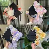 Chapéu DIY para Fotos de Formatura de Estudantes Universitários Presente Grampo de Cabelo com Flor Flor Acabada Fotos de Melhor Amigo Recém-Formado Presente para Namorada Preto