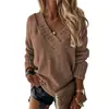 Moda Europea y Americana Ropa para Mujer Otoño e Invierno 2023 Nuevo Color Sólido Prendas de Punto para Mujer Exportación Cuello en V Manga Larga Suéter de Punto Top