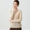 %Cachemira%Seda de Morera Cuello Redondo Cachemira Suave y Delicada para Mujer Tejido Hueco Suéter de Terciopelo Versátil Top Básico