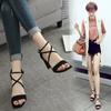 Sandalias Romanas de Tiras Cruzadas para Mujer 2025 Verano Estudiante Estilo Coreano Versátiles Tira Única Tacón Grueso Tacones Altos Negros