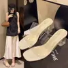 Sandalias de Tacón Grueso de Cristal de Tacón Alto Transparentes de Moda Sandalias de Persona Perezosa para Exteriores 2026 Verano Nuevas Cuadradas Francesas Casuales