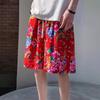 Noreste Flor Grande Tela Verano Casual Delgados Shorts Holgados para Pareja para Casa Pantalones Anchos Pantalones de Cinco Puntos para Hombre