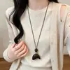 Collar Largo de Madera Geométrico Color Café con Cuerda Trenzada para Mujer, Sencillo de Moda Tendencia Personalidad Cadena para Suéter Choker Versátil