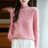 2025 Novo Outono e Inverno Lã Pura Sete Agulhas Engrossado Gola Alta Meia Tricô Manga Longa Feminino Pulôver Trançado Camisa Base