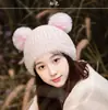 8327 otoño e invierno lindo oso sombrero cálido cara pequeña protección para las orejas sombrero de punto de lana moda coreana sombrero con cordón para mujer