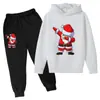 Transfronterizo 2025 Nueva Primavera y Otoño Nuevo Santa Claus Niños y Niñas Sudaderas con Capucha y Pantalones Deportivos de Dibujos Animados de Manga Larga Moderno