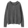 Nuevo cárdigan de cachemira con capucha y cremallera holgado para otoño/invierno 2026 para mujer, abrigo suéter talla grande, prenda exterior con capucha de punto