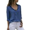 Camisa Feminina Europeia e Americana de Primavera e Outono Tamanho Grande Solta com Lapela Moda Commuter Manga Longa Chiffon para Mulheres