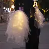 Nova Coroa de Franjas Celebridade da Internet do Mercado Noturno Laço Duplo Brilho com Tule de Renda Leve Véu Luminoso Feminino Bonito